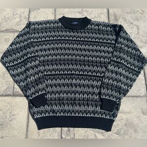 Vintage 90s black white geometric knit grandpa sweater 2XL Tall